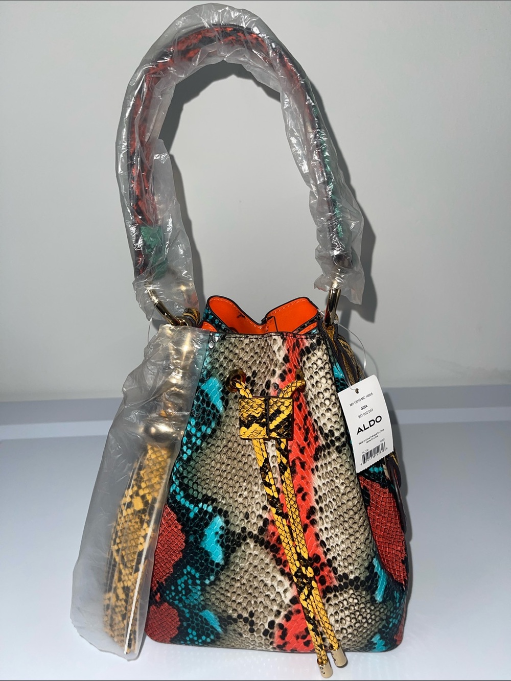 ALDO Multicolor Snake-Print Bucket Bag - Turquoise & Coral Accents